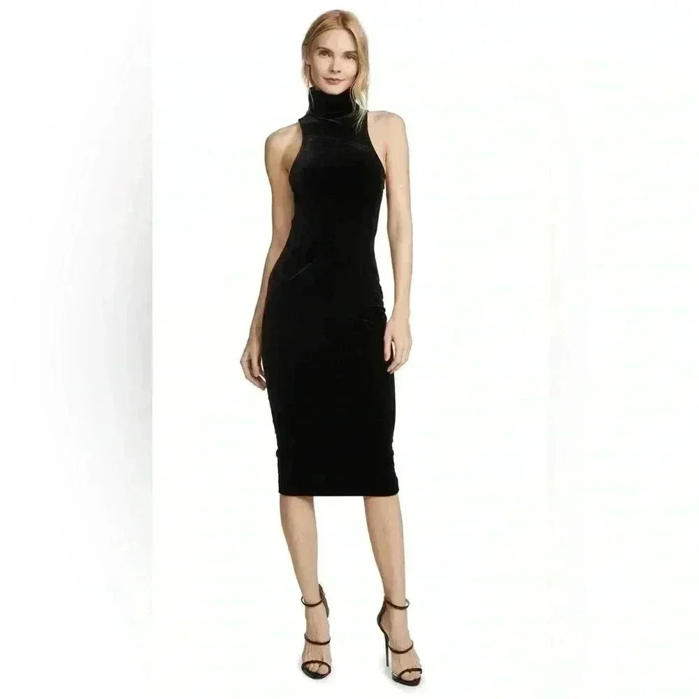 AQ/AQ Revolve Velvet Green Bottleneck Hale Midi Dress Size 8
